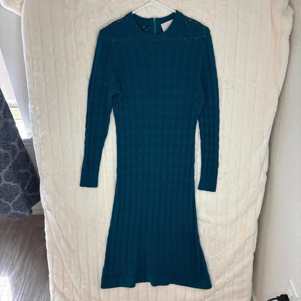 eureka sweater dress Teal maxi Christos Garkinos crochet knit